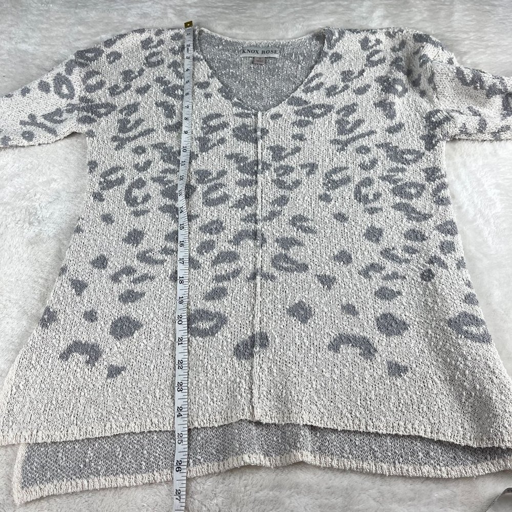 Knox Rose Leopard Print Knit Sweater Womens Size S Off White Gray V Neck Side Sp - Picture 7 of 15